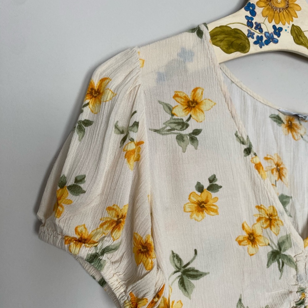 American eagle floral cottage core top boho crop flowers yellow cream size xs - Picture 3 of 6